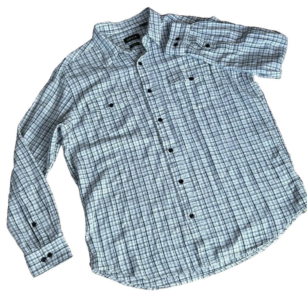 Orvis Long Sleeve Button Dress Shirt Mens Green Plaid 100% Cotton Large sz L - Picture 4 of 11